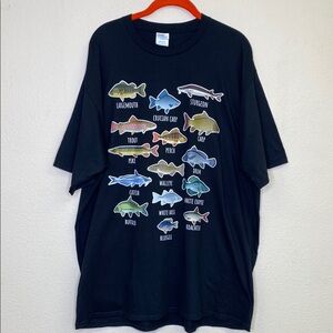 Fish Species Tee Shirt Men's XXL Bass, Carp, Trout, Perch, Catfish